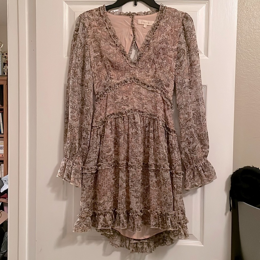 Taupe/Sepia Long Sleeved Bohemian Flowy Open Back Dress